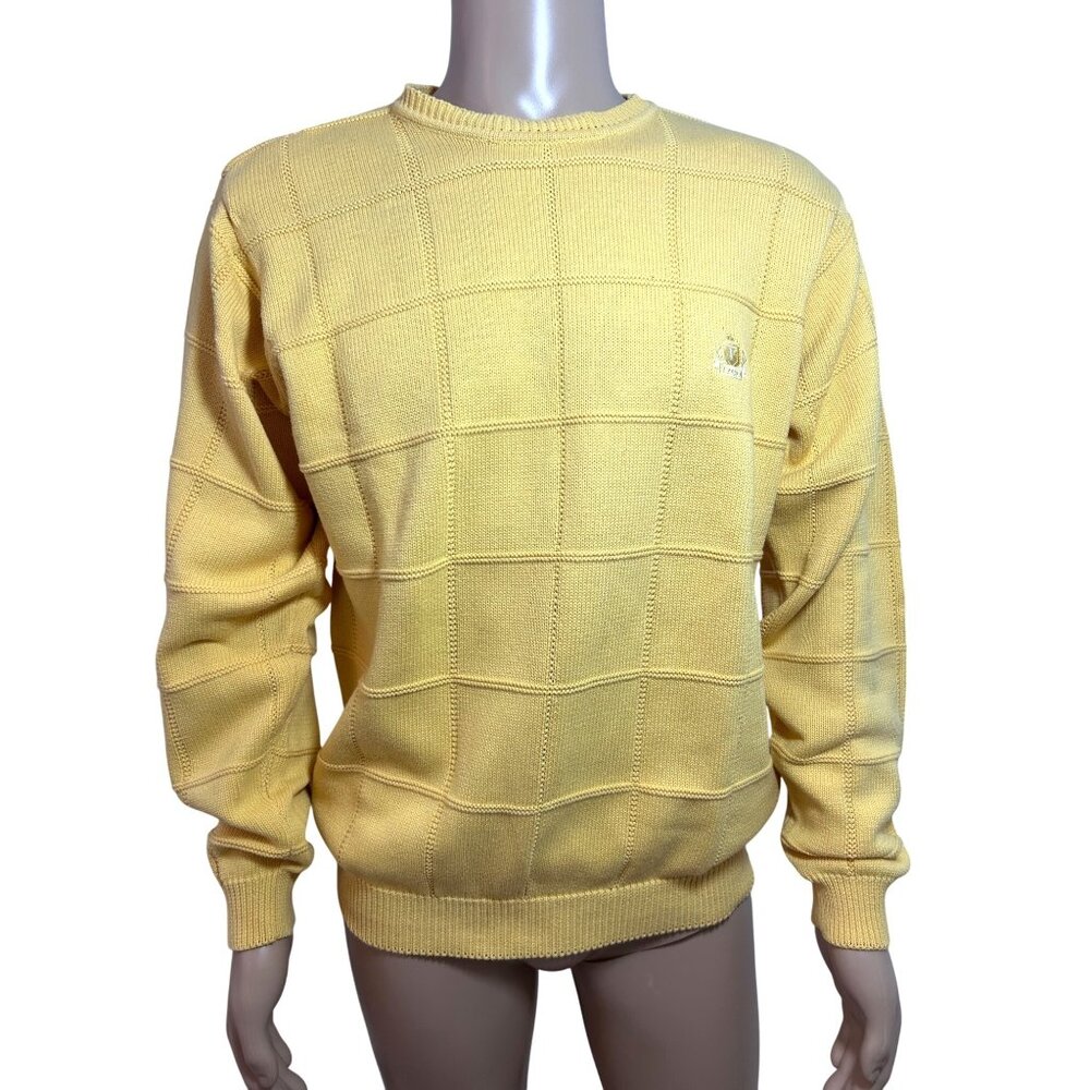 Izod Men’s Sweater M Yellow Vintage Long Sleeve Crewneck Pullover Cotton Logo